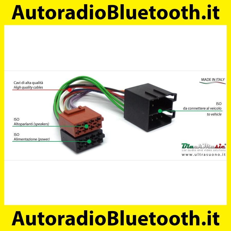 Cavo AUX per Auto Fiat 500 Evo Alfa Lancia Autoradio Delphi Grunding No Source Available Blaupunkt Continental Mini ISO Jack Maschio 3.5mm 